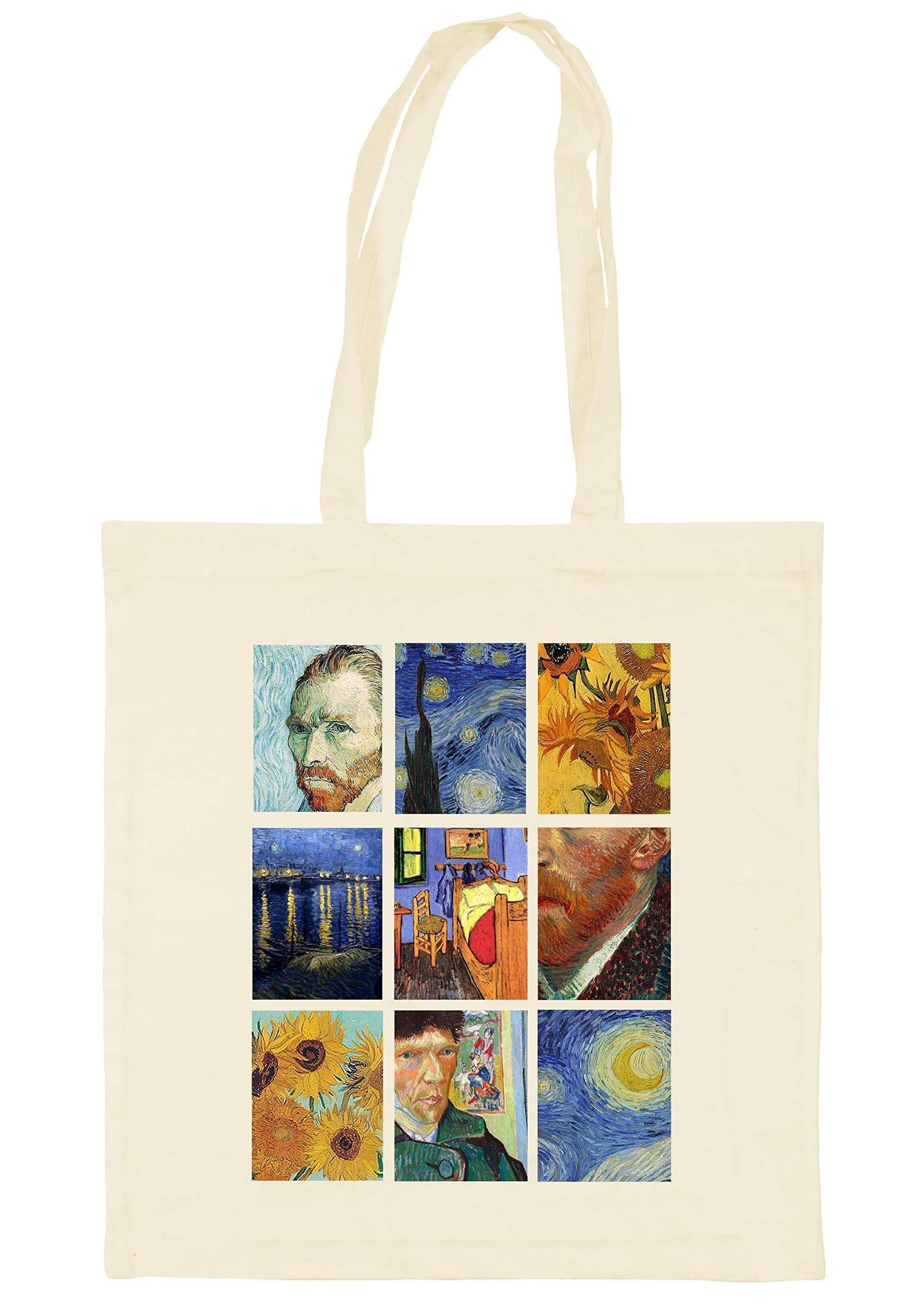 Van Gogh Cotton Tote Bag Shopper Bag 38x42cm Long Handles 70cm Gift Idea (Beige)