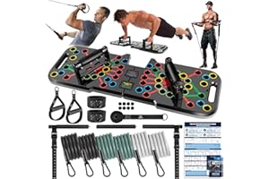 COFOF Push Up Board, Portable Home Gym Exercise Equipment, Pilates Bar & 20 Fitness Accessories with Resistance Bands for Full Body Workout