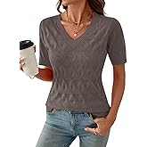 IECCP Womens Short Sleeve Sweater V Neck Summer Tops Lightweight Knit Pullover Blouses Business Casual Outfits
