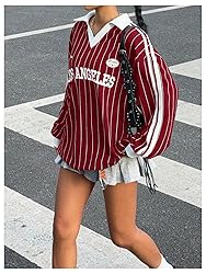SOLY HUX Women's Oversized Tees Striped Letter