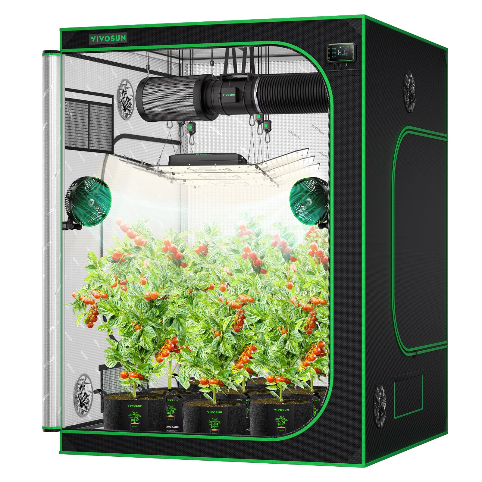 Photo 1 of VIVOSUN S558 5x5 Grow Tent, 60"x60"x80" High Reflective Mylar with Observation Window and Floor Tray for Hydroponics Indoor Plant for VSF6450