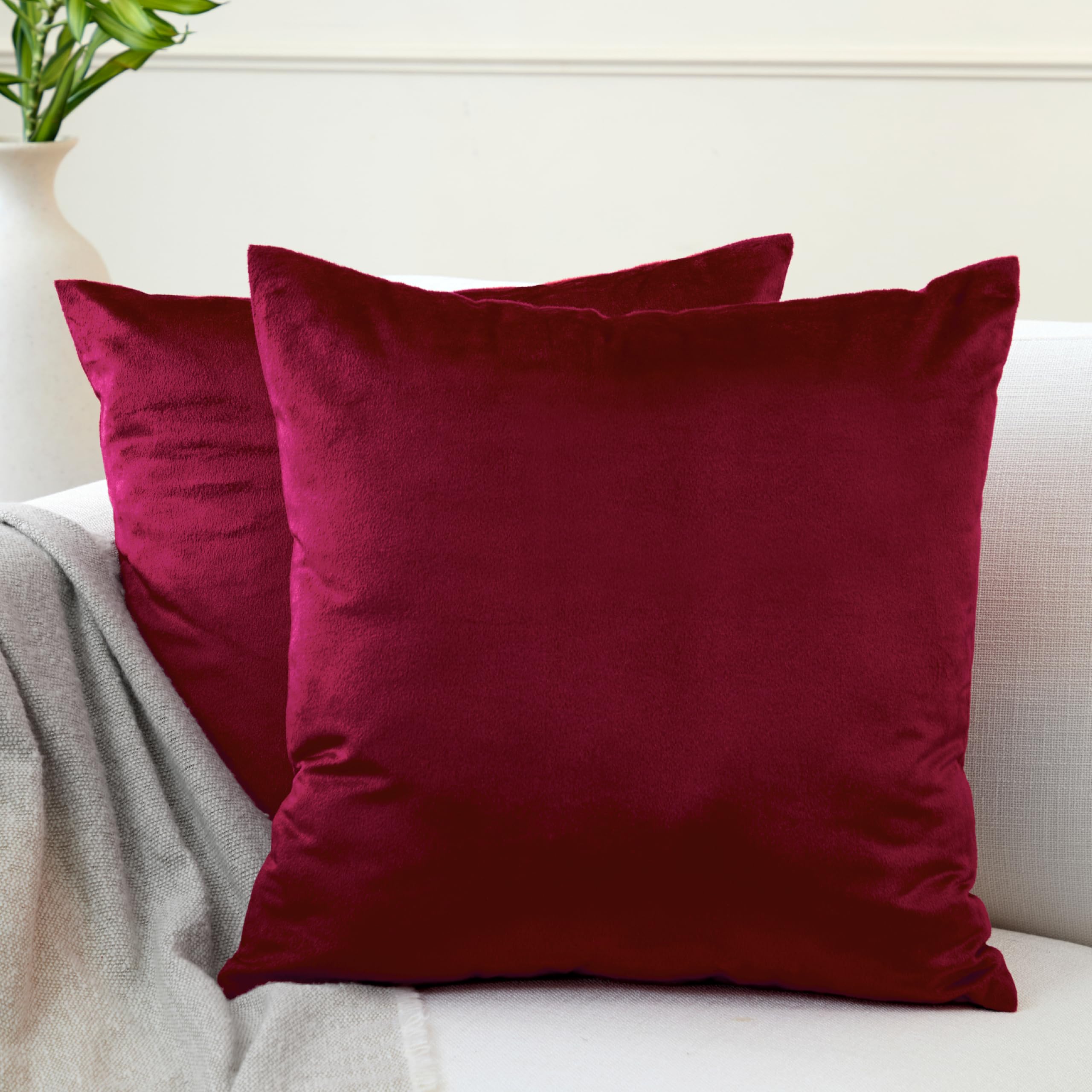 Encasa XO Velvet Cushion Covers (50x50 cm) Set of 02 | Maroon-1 | Luxurious Square Velvet Throw Pillow Covers With Invisible Zippers | Living Room, Sofa, Chair