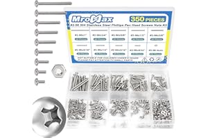 MROMAX 350Pcs #2-56 Phillips Pan Head Machine Screws Assortment Kit 304 Stainless Steel Assorted Nuts and Bolts Fully Machine Thread(#2-56x5/32, 3/16", 1/4", 5/16", 3/8", 1/2", 5/8", 3/4", 1")