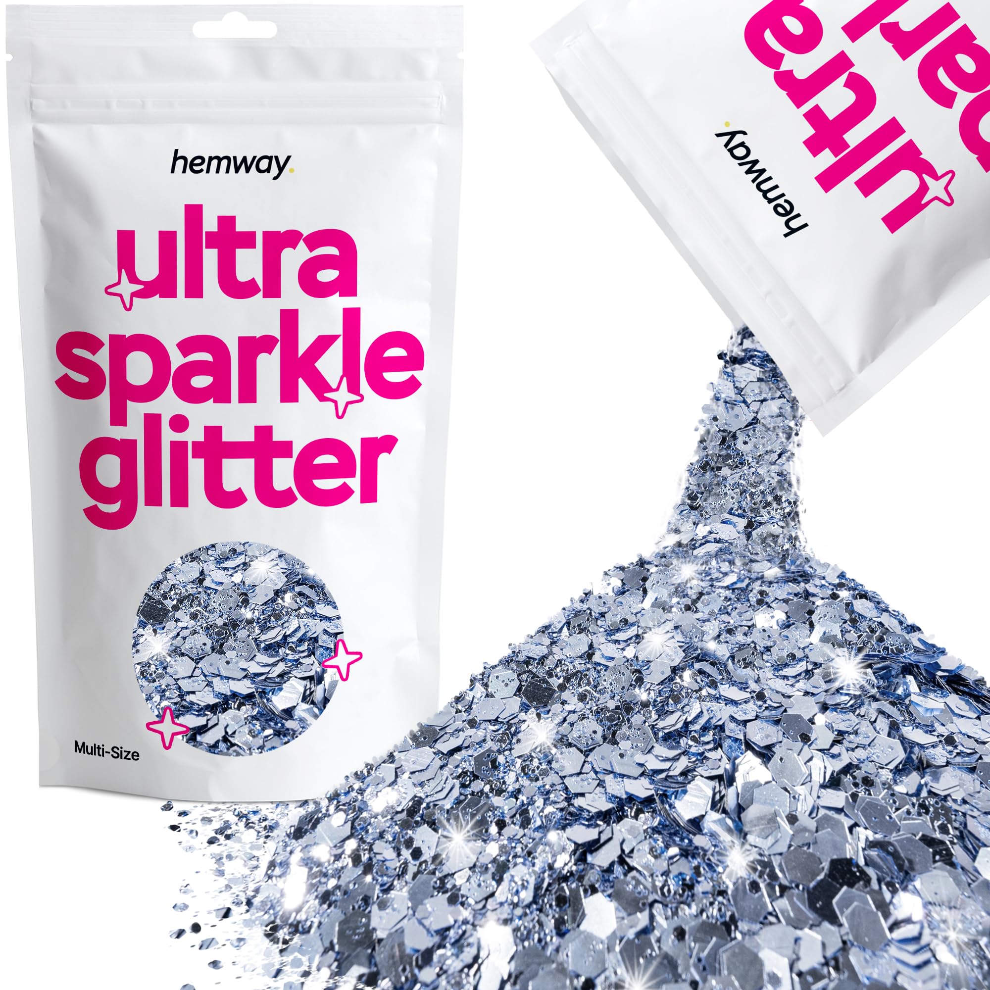 Hemway Ultra Sparkle Glitter Azure Blue 100g Multi Size | Glitter for Arts & Craft, Makeup, Nail Art, Crafting, Card Making, Sparkle Decoration