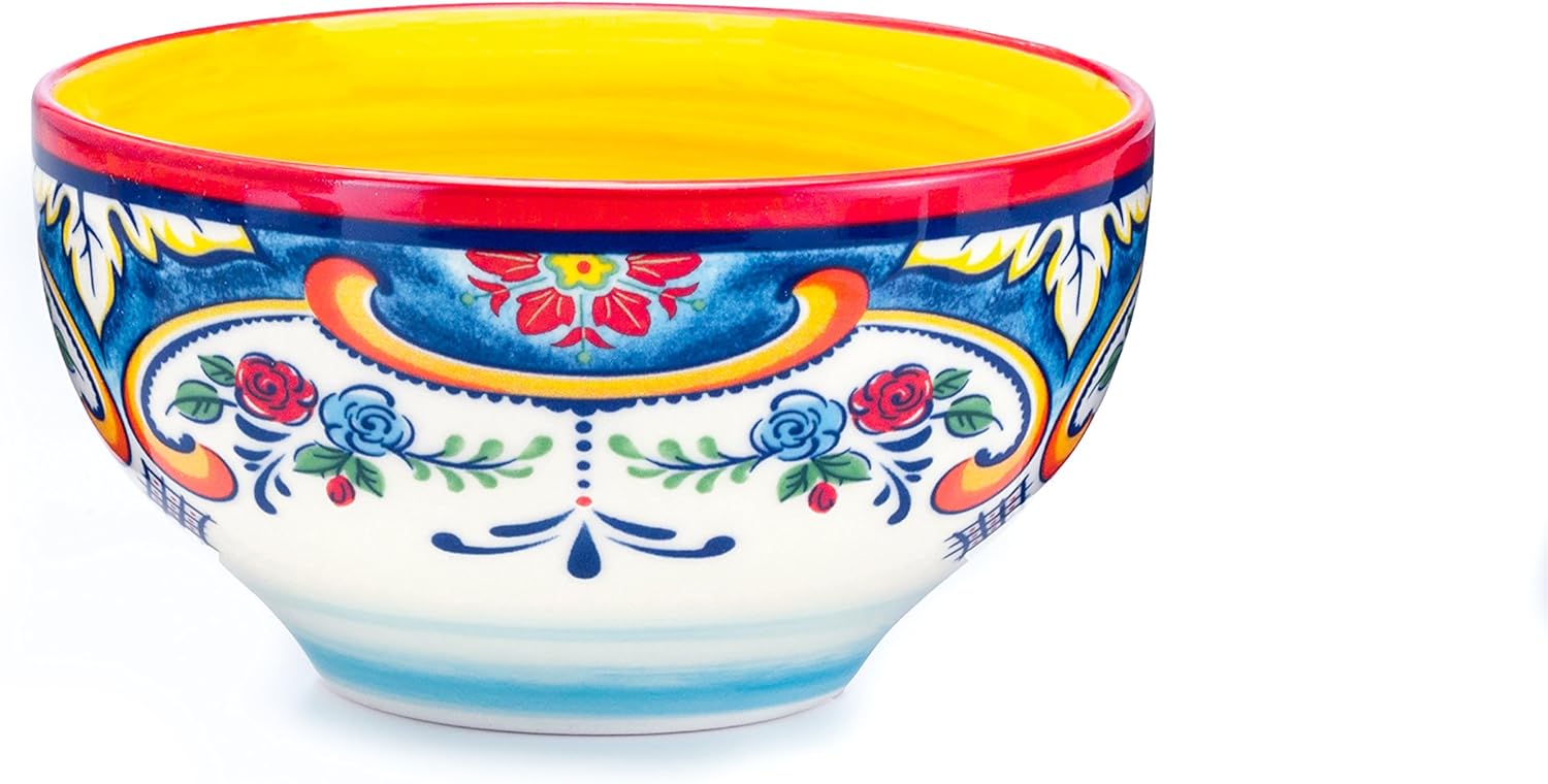 Euro Ceramica Zanzibar Collection 16 Piece Dinnerware Set Kitchen and Dining, Service for 4, Spanish Floral Design, Multicolor, Blue and Yellow: Dinnerware Sets: Kitchen & Dining