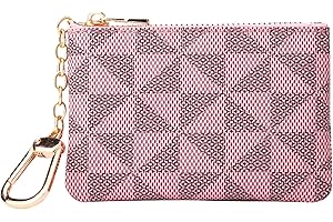 MOCCNT Leather Coin Purse for Women with KeyChain Small Zipper Change Purse coin Pouch Card Holder Wallet Clutch for Women & Men(Pink)