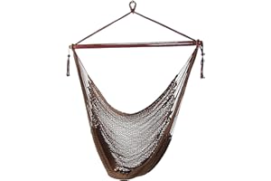 Sunnydaze Outdoor Hammock Chair Swing - Hanging Hammock Swing - Hanging Reading Chair - Soft-Spun Polyester Rope - Caribbean XL - Mocha