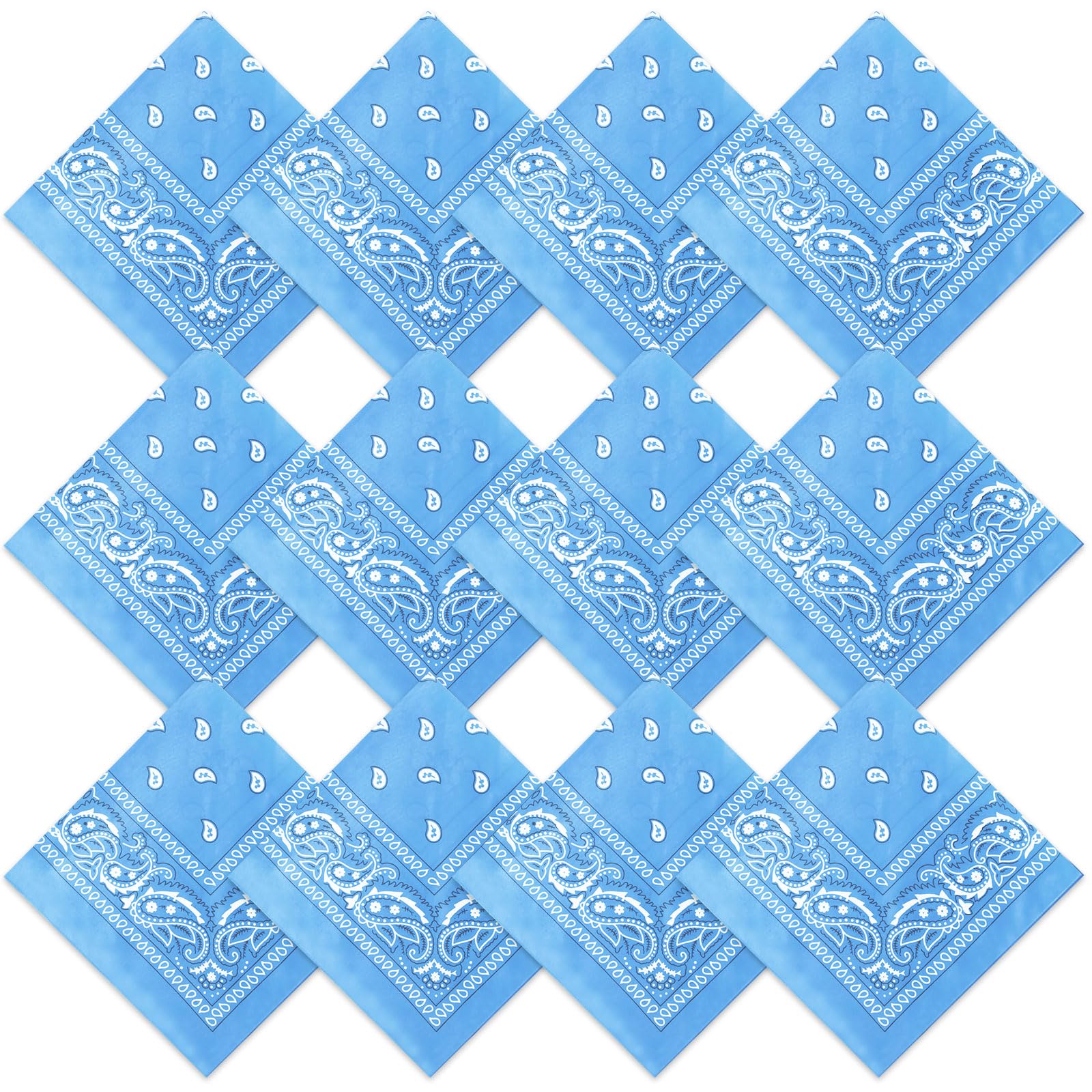 Photo 1 of *** only 1 bandana*** Suhine 12 Pcs Bandanas Bulk 22 x 22 Inch Large Bandana Headband Paisley Cowboy Bandana Scarf Handkerchief for Women Men(Sky Blue)