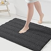 Grandaily Chenille Striped Bathroom Rugs 36x24, Extra Thick and Absorbent Bath Mats, Non-Slip Soft Plush Shaggy Shower Carpet, Machine Wash Dry, Bath Rug for Bathroom, (Large, Dark Gray)