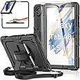 BASE MALL Case for Samsung Galaxy Tab A8 10.5-inch Tablet Case 2022 [with Tempered Glass Screen Protector], 360° Rotatable Kickstand/Hand & Shoulder Strap/S Pen Holder (Black)