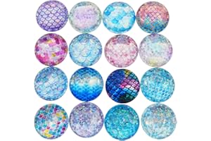 JJGQAZ 40pcs Mixed Mermaid Scale Round Time Gem Cover Glass Cabochon Dome Jewelry Finding Cameo Pendant Settings, 25MM