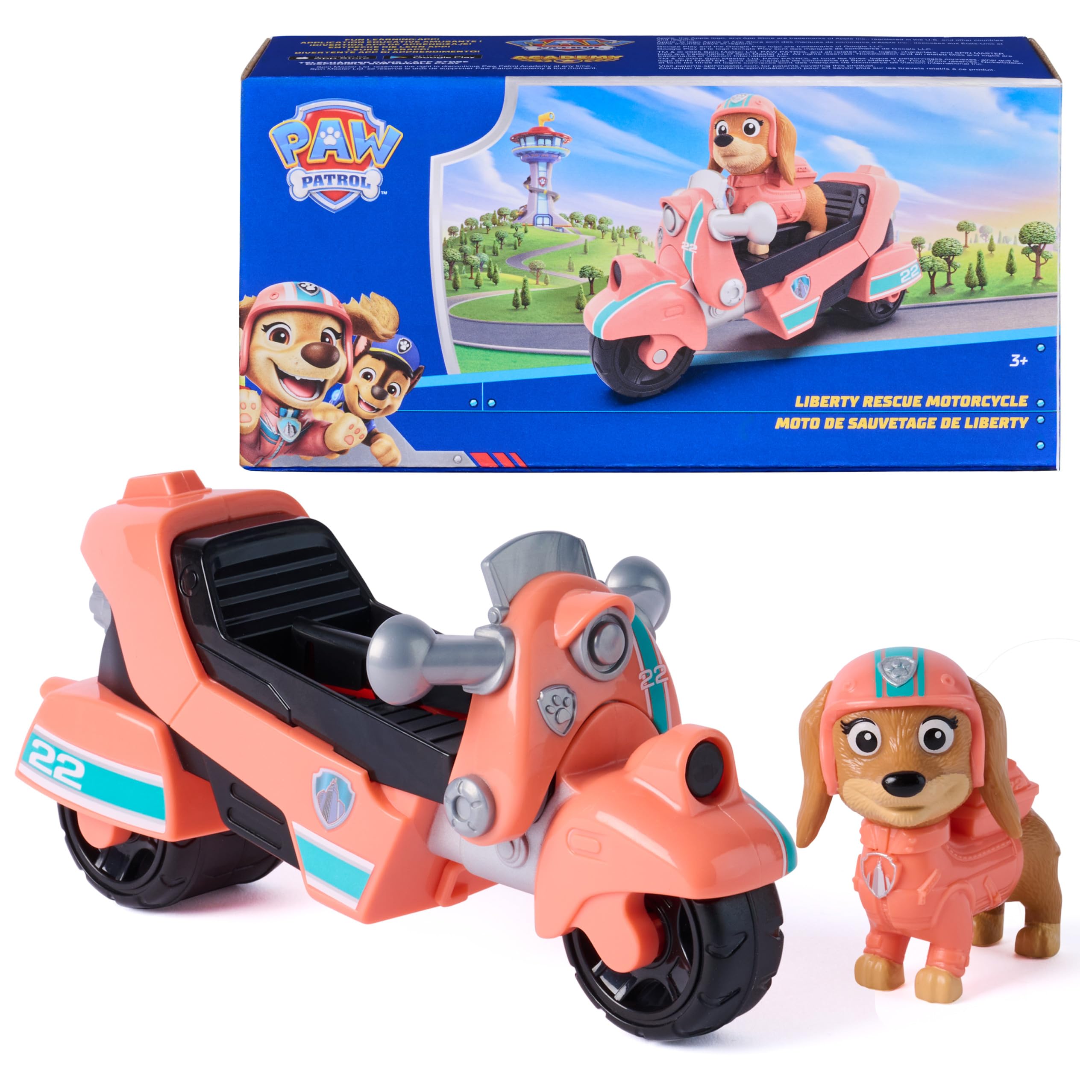 Paw Patrol, Liberty Rescue Motorcycle, Toy Bike with Collectible Action Figure, Sustainably Minded Kids Toys for Boys & Girls Ages 3 and Up