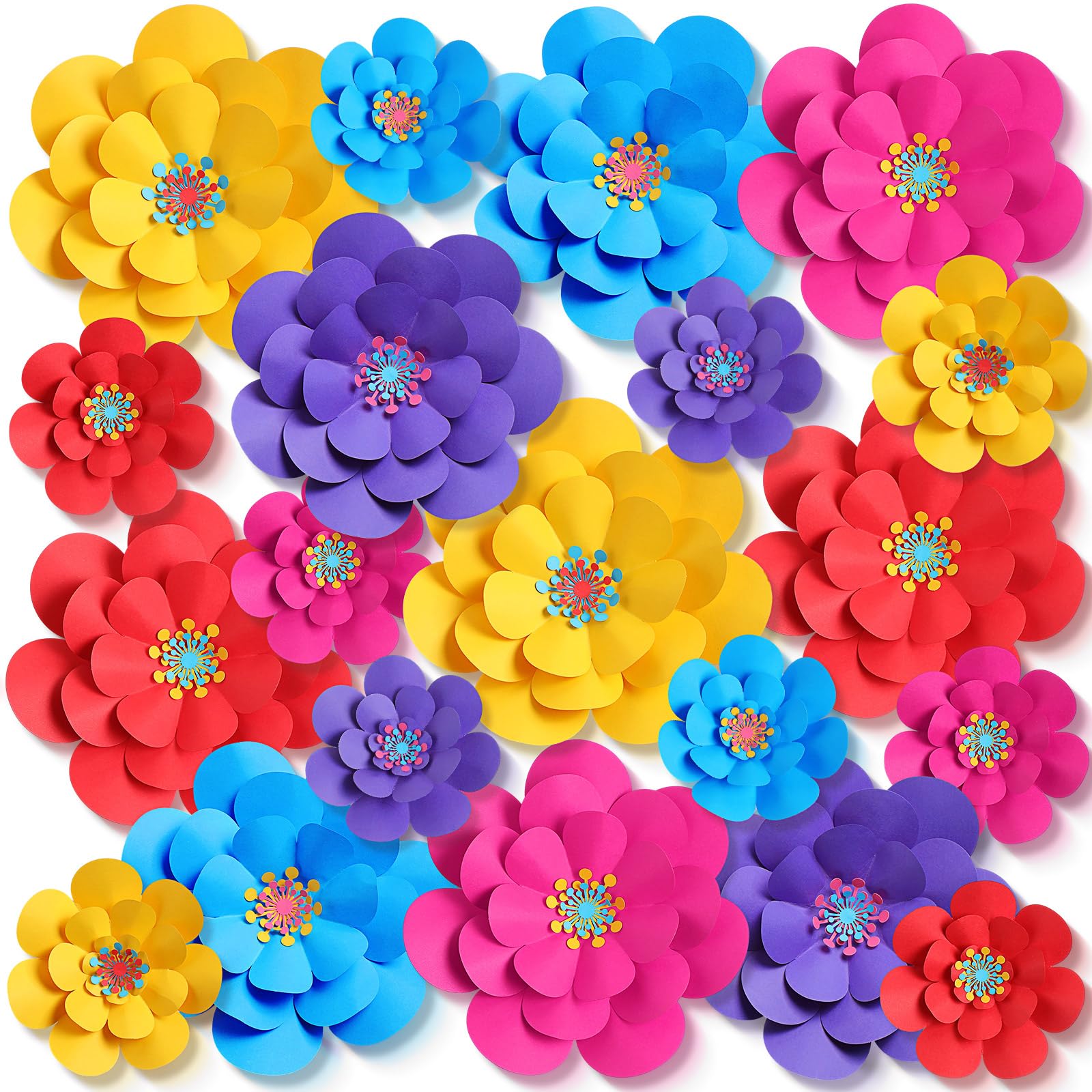Photo 1 of Mooliwe 20 Set Mexican Paper Flowers Decorations for Wall DIY Fiesta Bulletin Board 3D Handcrafted Paper Flowers Backdrop Decoration for Mexican and Holiday Party (Classic)