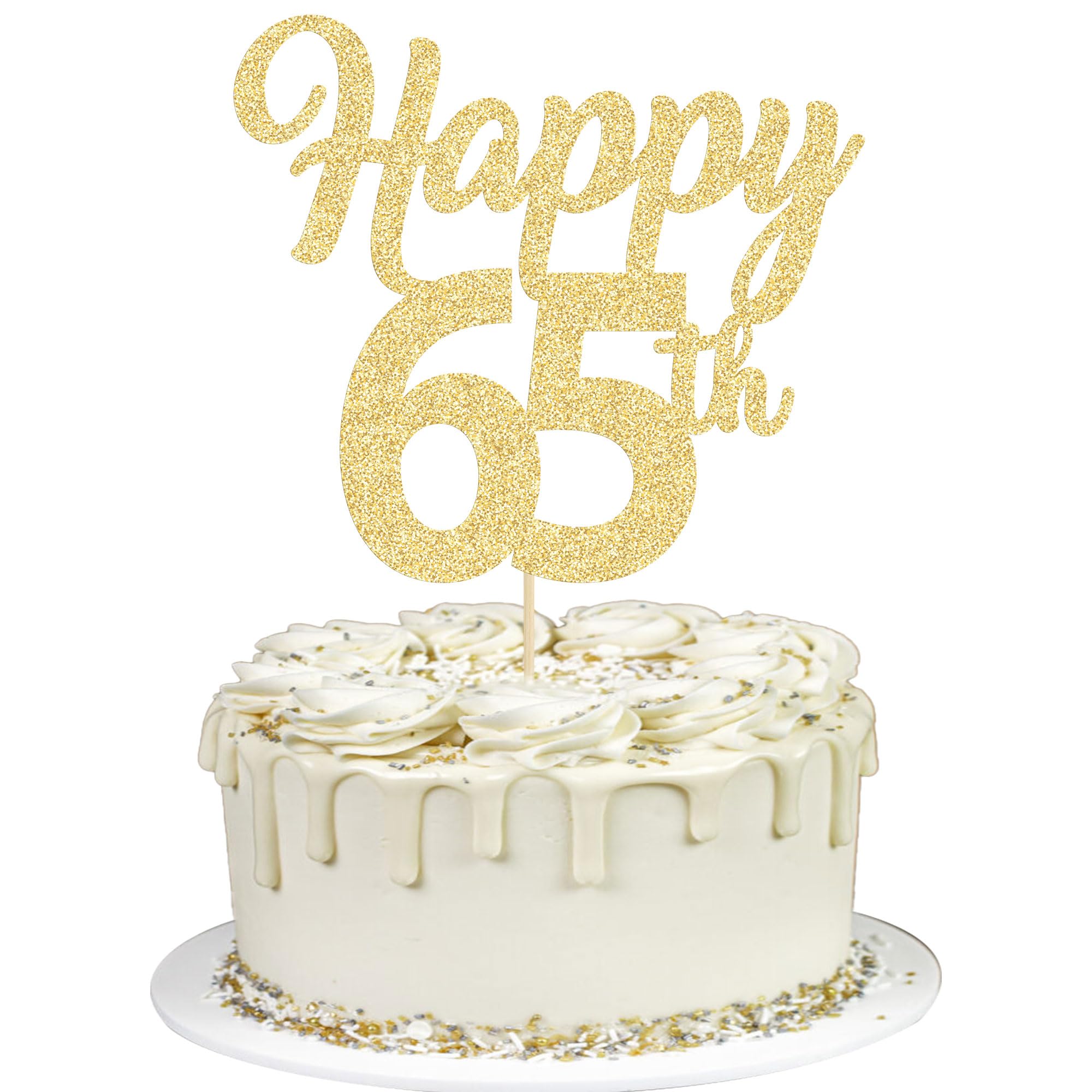 3Pcs Happy 65th Cake Topper Gold Glitter Number 65 Decorations 65th Birthday Cake Pick Decorations for Cheers to 65 Years Old 65th Birthday Wedding Anniversary Party Supplies