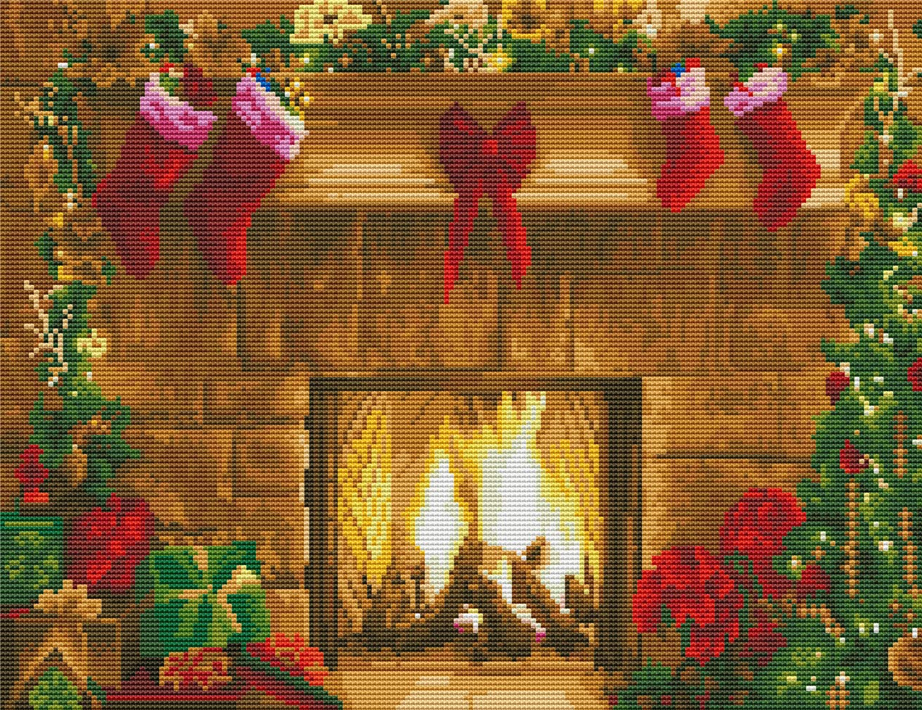 Abillyn Embroidery Cross Stitch Kits Fireplace Christmas Stocking Stamped with Printed Pattern Starter Kit (Fireplace)