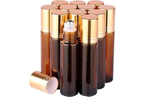 inice 12 Pack Essential Oil Roller Bottles Amber Glass RollerBalls for Essential Oils Refillable Roll on Perfume Bottles with Alloy Caps for Travel