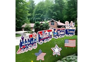 AIMATRUN 7Pcs 4th of July Decorations Outdoor Patriotic Decor Red White and Blue Yard signs Garden Gnomes 4 th Fourth of July Yard Sign Waterproof for Lawn Independence Day
