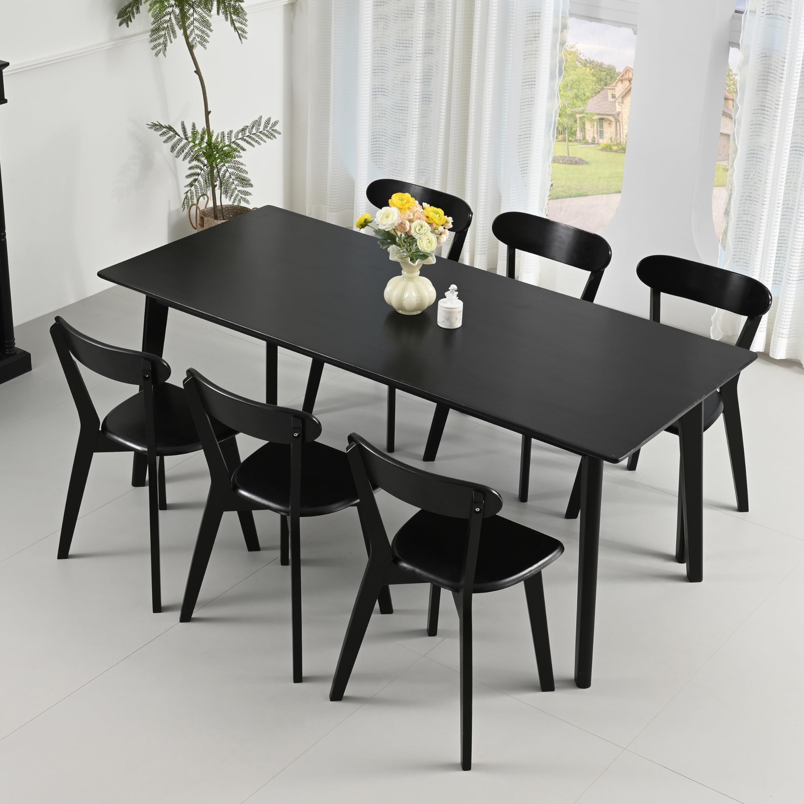 Photo 1 of **MISSING SCREWS**DELAVIN 70.8 Inch Large Solid Wood Dinner Table for 6-8 People, Mid Century Oak Kitchen Table with Natural Wood Grain, Luxury Rectangular Dining Table for Family, Party, Office, Easy Assembly, Black