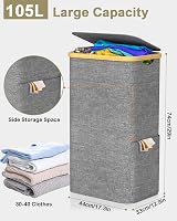 GLOWPOINT 105L Laundry Basket with Lid Foldable Removable Inner Bag Grey view 2