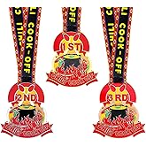 Therwen 3 Packs Chili Cook Off Trophy Medals 1st Place Gold, 2nd Place Silver, 3rd Place Bronze Positions Chili Cook Off Prizes with Neck Ribbons for Award Ceremony