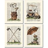 Hapons Vintage Golf Wall Art Decor Posters,Retro Golfer Sports Man Teen Kids Boys Bedroom Man Cave Living Room Playroom Office Wall Art Prints, Golfing Sport Wall Decor Pictures Gifts 8''x10'' 4 PCS Unframed