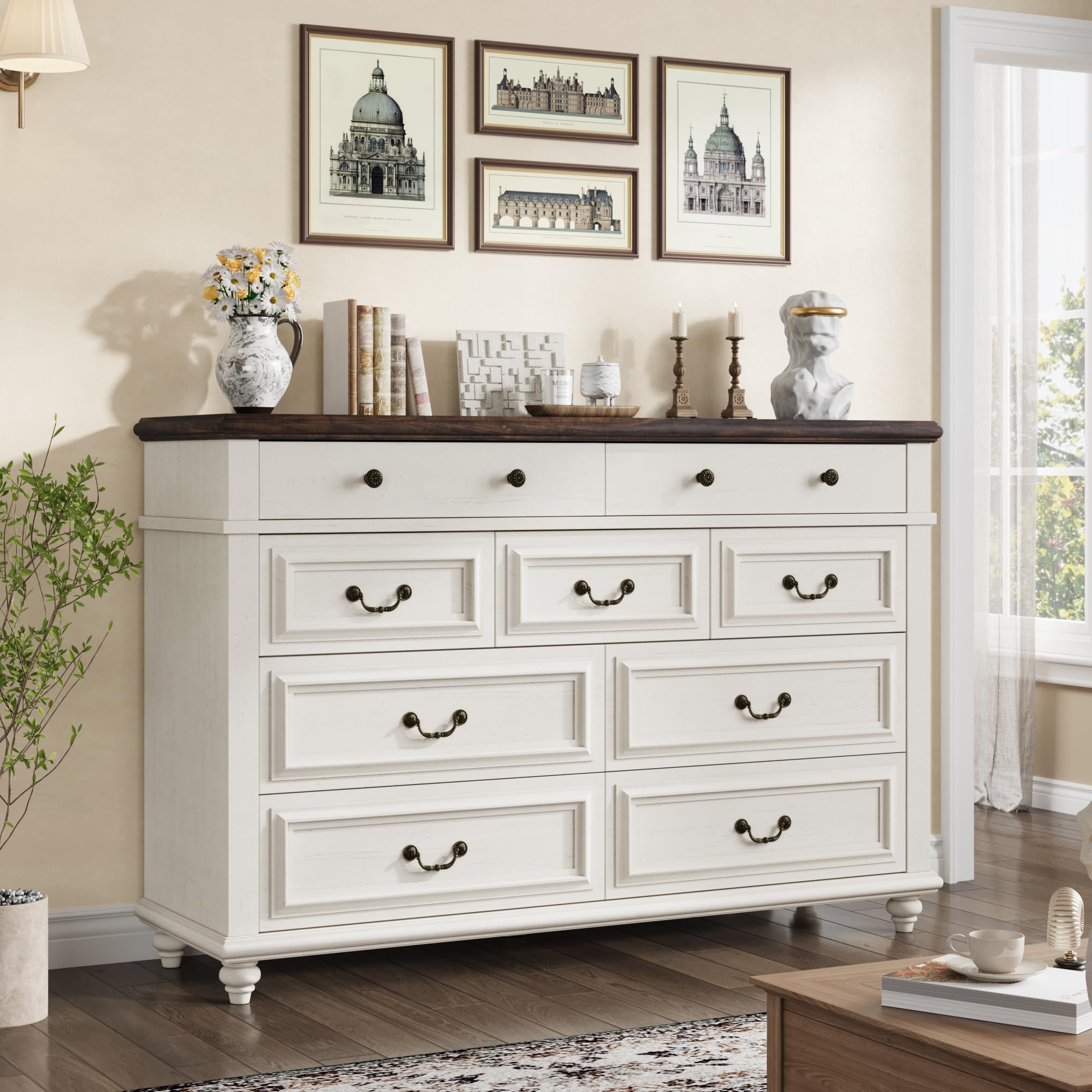 Photo 1 of **UNKNOWN DAMAGES/MISSING PIECES** Jocoevol White 9 Drawer Dresser for Bedroom, Farmhouse Chest of Drawers, Tall Dressers for Bedroom with Deep Storage, Dressers & Chests of Drawers for Living Room, Closet (White, 9-Drawer)