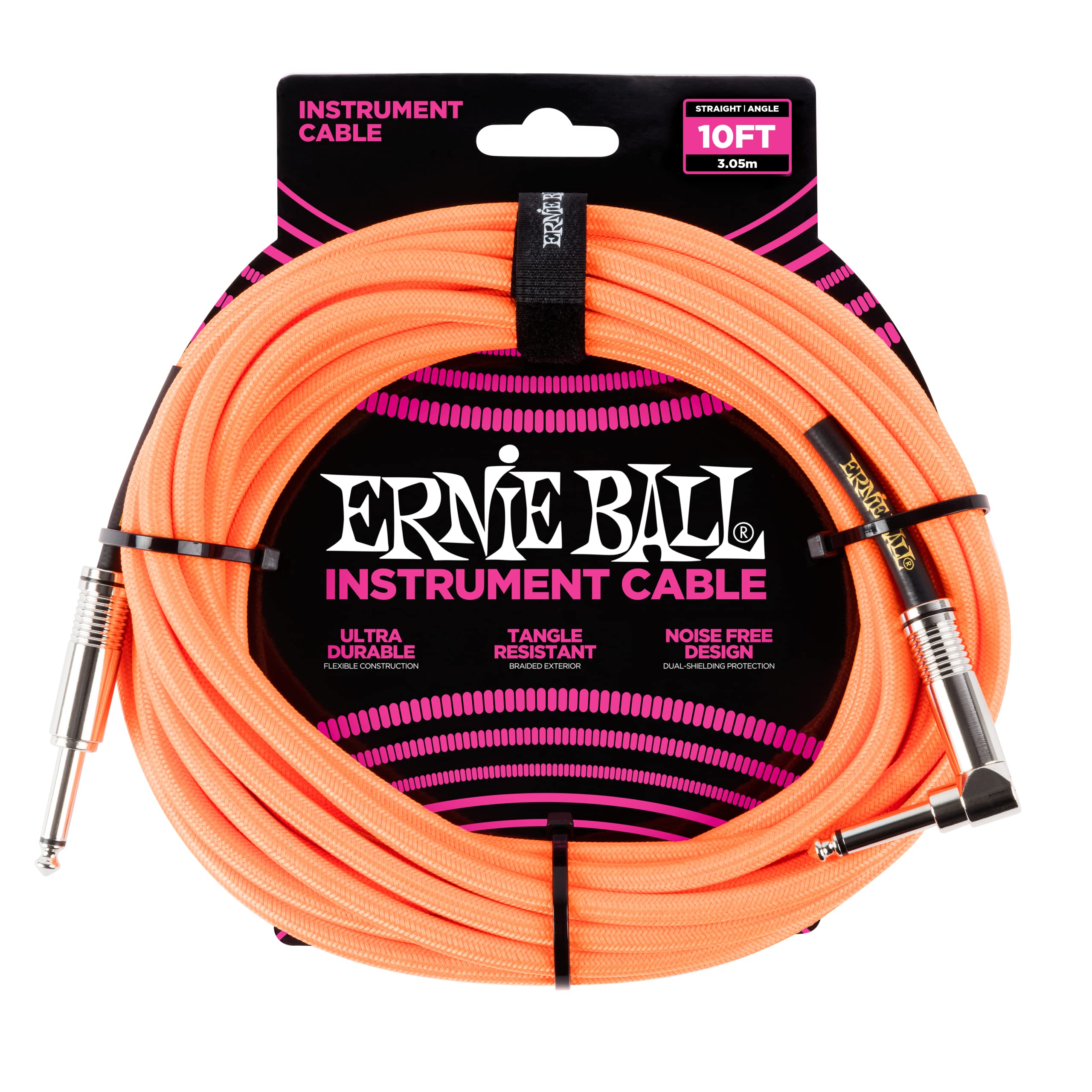 Ernie Ball 25 ft Braided Straight / Angle Instrument Cable - Neon Orange