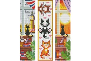 ZuoAnLF 3 PCS Cross Stitch Bookmark Kit,Stamped Bookmarks Cross Stitch Kits for Adults Beginners,DIY Embroidery Bookmarks Cross Stitch Kits,14CT(Cats)