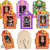 Yookeer 6 Pcs Day of the Dead Photo Frames Fits 4x6 Pictures, Classic | Sugar Skull Thicker Wooden Picture Frame with Stand for Mexican Tabletop Display Dia De Los Muertos Altar Decor Fiesta Gift
