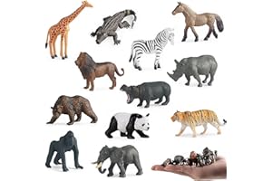 IFTNOTEA Mini Safari Animal Figures Toy - 12PCS Plastic Tiny Forest Jungle Zoo Will Animal Figurines Cake Toppers Party Favor for Kids