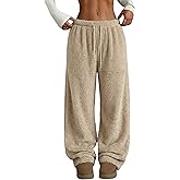 ZAFUL Women's Fuzzy Plush Pajama Pants Drawstring Elastic Waist Wide Leg Teddy Pj Bottoms Lounge Pants