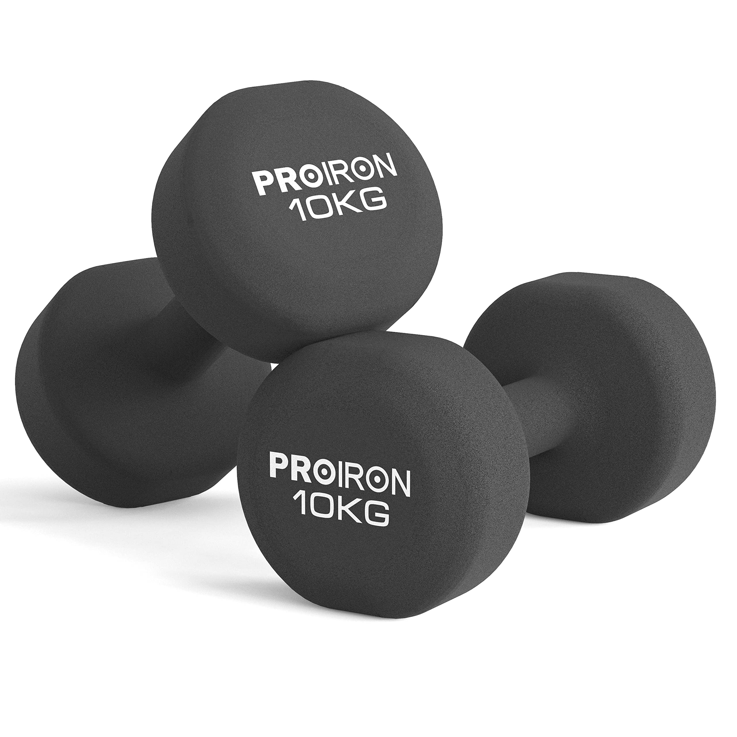 PROIRON Neoprene Dumbbell Weights Pair for Women 1kg 1.5kg 2kg 3kg 4kg 5kg 6kg 7kg 8kg 10kg, Arm Hand Exercise Weights (Black-2 x 10KG)
