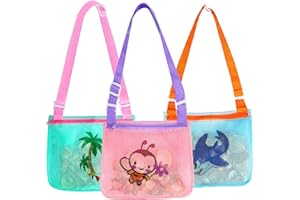 DEPOVTE 3Pack Shell Bags for Beach, Seashell Bags for Kids,Seashell Collecting Bag with Adjustable Shoulder Straps, Mesh Beach Bag for Shells and Swimming,Toys & Outdoor Trips
