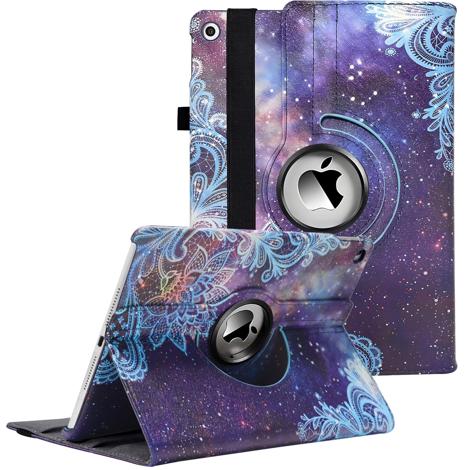 Ceysin Rotating Case for iPad 9th Generation (2021) / 8th Generation (2020) / 7th Gen (2019) 10.2 Inch - 360 Degree Rotating Protective Stand Cover with Auto Wake Sleep Function (Galaxy Flower)