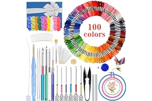 JUPEAN Punch Needle Embroidery Kits, 156 Pcs Punch Needle Tool, 110 Pcs Embroidery Thread and Hoops, Punch Needles Kit for Beginners