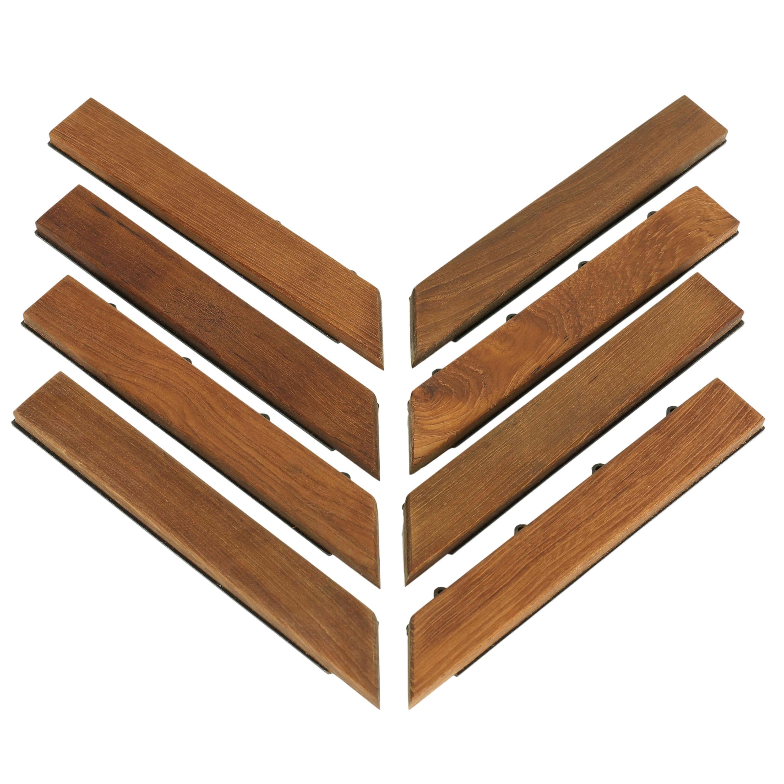 Photo 1 of Bare Decor EZ-Floor Corner Trim Piece Interlocking Flooring in Solid Teak Wood (Set of 8), Oiled Finish