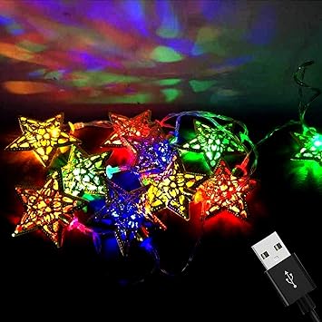 TIED RIBBONS Metal Star LED Fairy String Lights(10 LED's) USB Powered and 2 AA Battery Operated - Decorative String Lights for Decoration