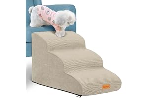 Topmart 3 Tiers Foam Dog Ramps/Steps,Non-Slip Dog Steps with Waterproof Cover,Extra Wide Deep Dog Stairs,High Density Foam Pet Stairs/Ladder,Best for Older Dogs,Cats,Small Pets