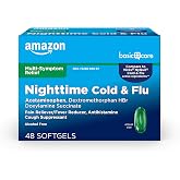Amazon Basics Nighttime Cold and Flu Relief Softgels, 6 Hour Cold Medicine, Relieves Major Flu Symptoms So You Can Rest, 48 Count (Pack of 1) (Previously Amazon Basic Care)