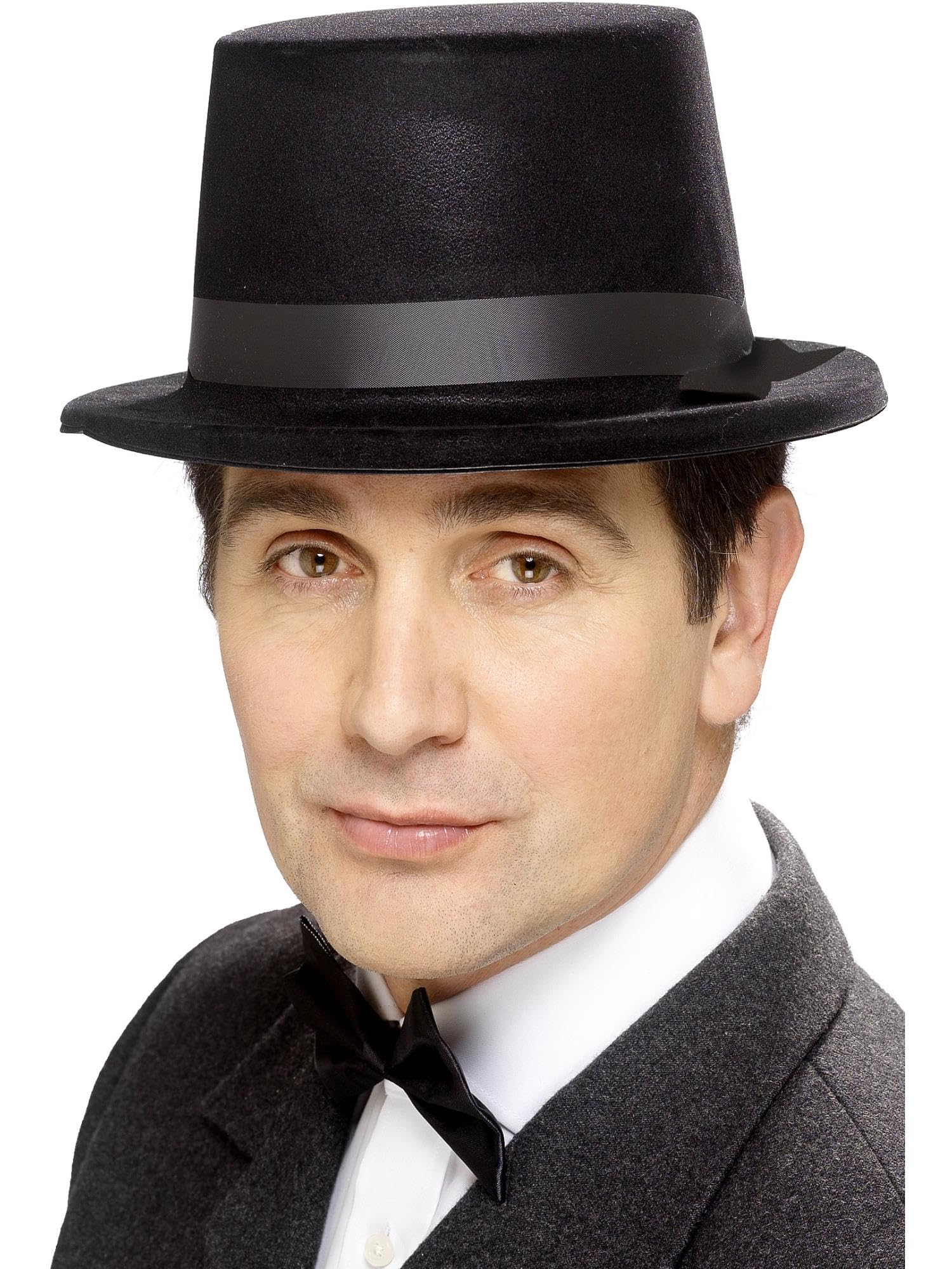 Flocked Topper Hat, Black, Felt