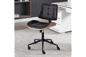 BERYTH Home Office Desk Chair with Wheels, Adjustable Height Armless Office Chair, PU Leather Mid Back 360° Small Computer Ch