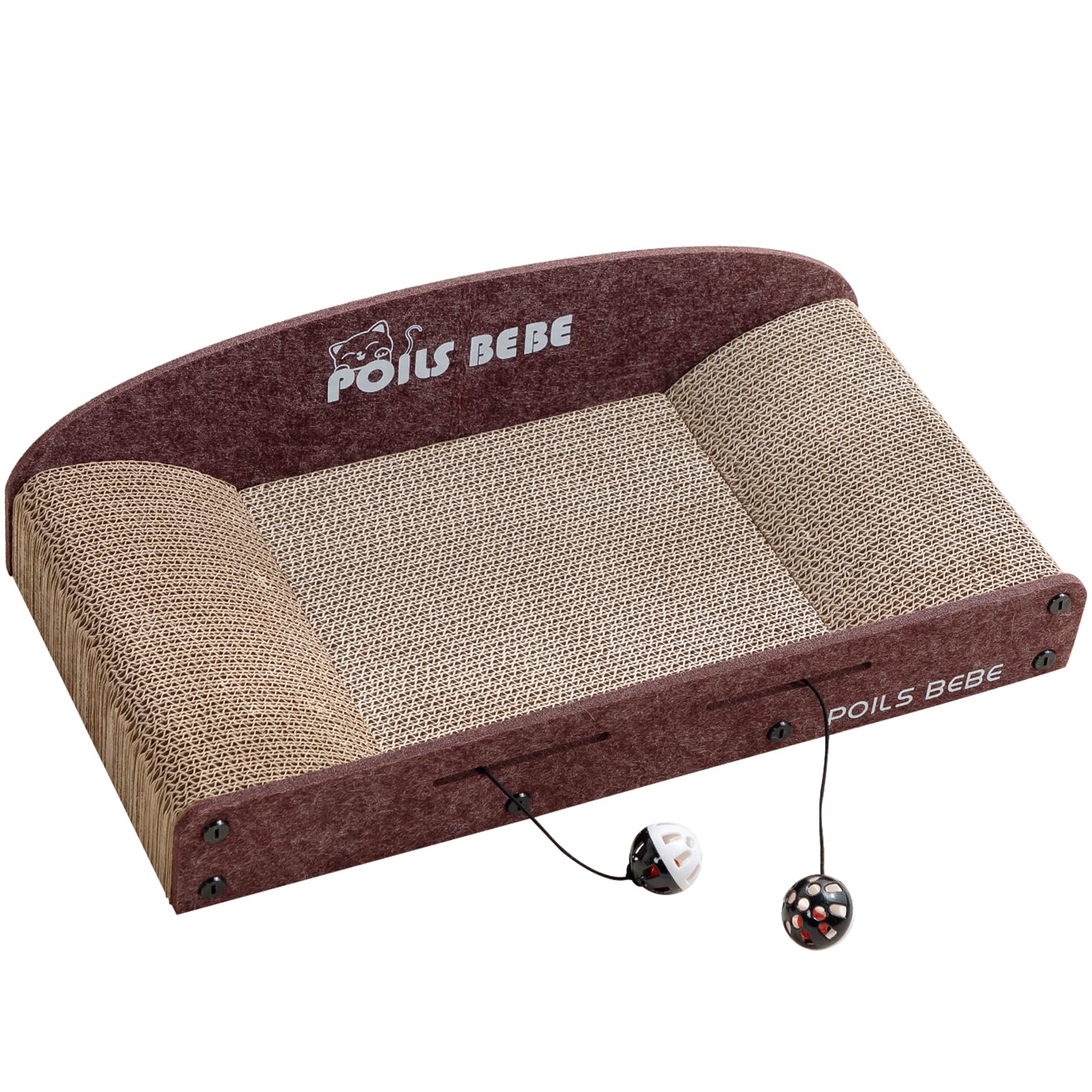 Photo 1 of Poils Bebe 21 Inch Sofa Cat Scratcher, Small Cat Scratcher Cardboard with Bell Balls, Durable Couch Lounger for Indoor Cats, Cat Scratch Furniture Protector with Catnip, Cat Toys