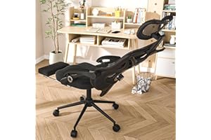 CYKOV Office Desk Chair, Ergonomic High-Back Computer Chair, Mesh Gaming Chair with Footrest, Comfortable Executive Task Chair with Adjustable Lumbar Support & Headrest (Modern, Black)