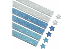 MECCANIXITY 200 Sheets Star Paper Strip, Glitter Origami Stars Papers Colorful Lucky Star Gradient Blue Fold Paper for Beginn