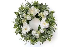 Betylifoy Spring Wreaths for Front Door 24" Artificial Silk Dahlia Rose Wreaths Greenery Eucalyptus Leaves Wreath for All Sea