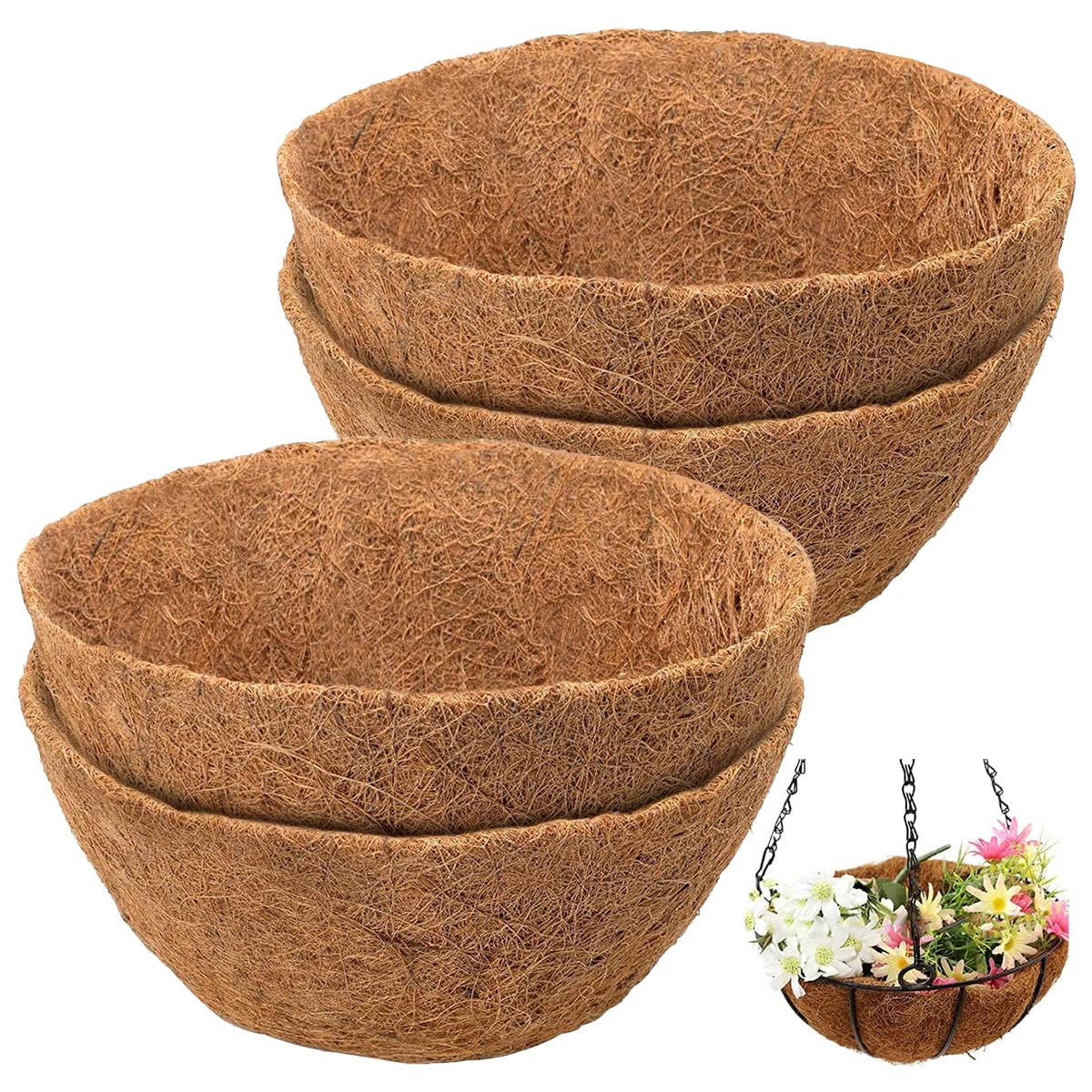 4 Pcs Hanging Basket Liner Coco Fiber Replacement Liners for Wall Hanging Baskets Natural Coconut Fiber Liner Outdoor Planter Liners Replacement Basket Shaped Liner Half Circle Wall Planter(14 Inch)