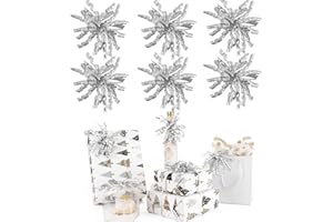 AIMUDI Silver Christmas Bows for Gift Wrapping 4'' Silver Metallic Curly Bows with Twist Tie Self Adhesive Gift Bows for Christmas Gifts, Treat Bags, Wine Bottles Party Holiday Decorations - 6 Counts