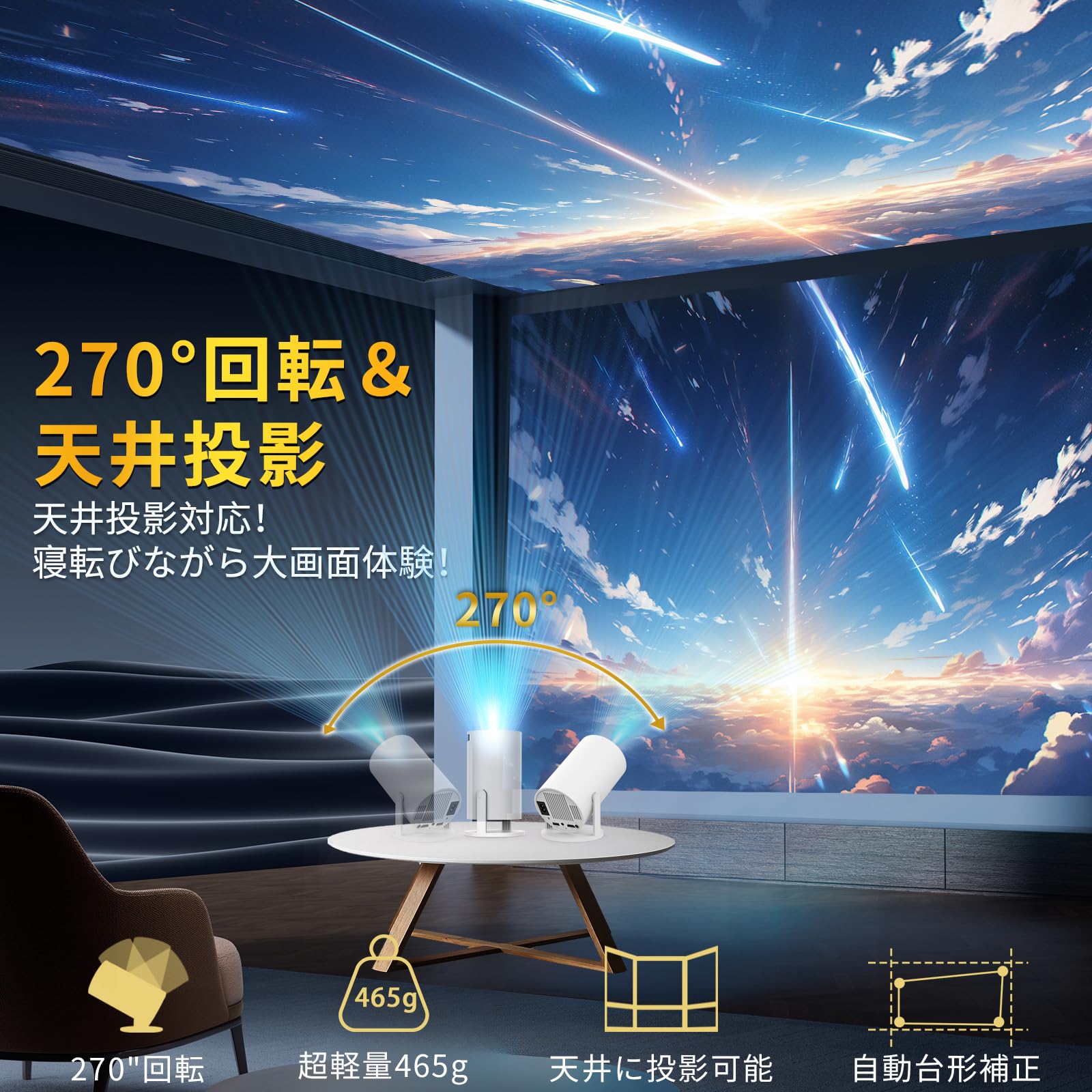 2025 Advanced Projector, Android TV 12.0 Included, 4K Compatible, 1080P, 18000 LM, Short Slow Home Use, Small, 270° Rotatable & Ceiling Projection, Home Theater, Wi-Fi, Bluetooth 5.4, HiFi Speaker