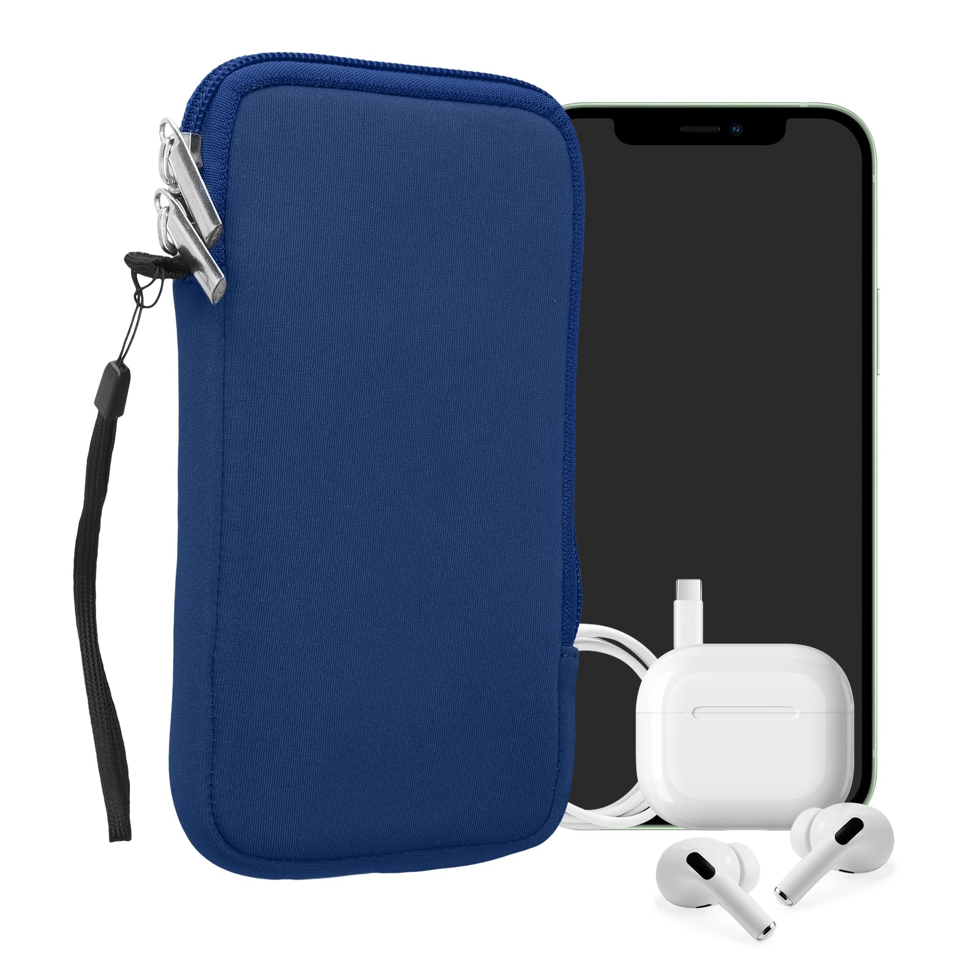 kwmobile Neoprene Phone Pouch Size XL - 6.7/6.8" - Universal Cell Sleeve Mobile Bag with Zipper, Wrist Strap - Baltic Blue — image 1