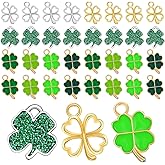 Sureio 56 Pcs St. Patrick's Day Craft Supplies Lucky Four Leaf Clover Charms Pendants DIY Bracelet Charms 8 Sequins 16 Silver Hollow 16 Gold Hollow 16 Shamrock St. Patrick's Day Pendants
